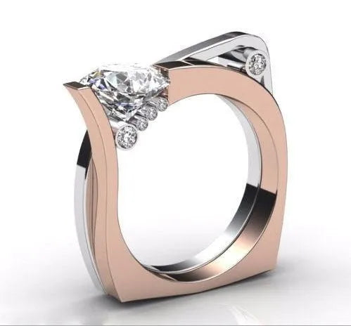 Rose gold electroplated geometric zircon ring for women in fashion OL style