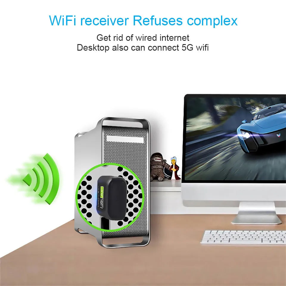 Mini dual band 600Mbps wireless network card USB adapter in black with AC600 support