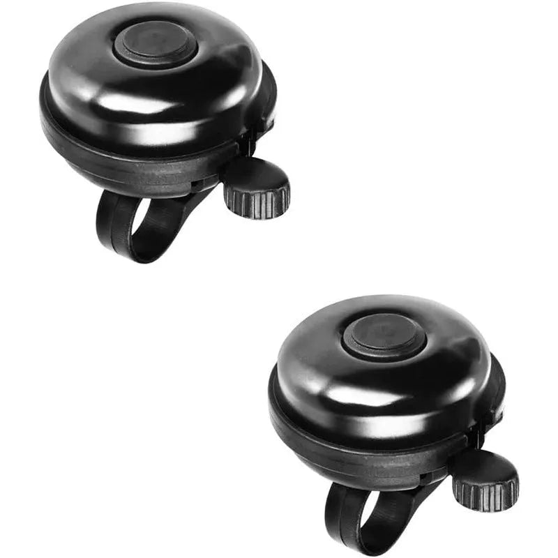 Black ABS plastic bicycle bell with 58mm diameter on a bicycle handlebar