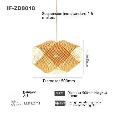 Bamboo woven rattan ceiling lamp with adjustable height in new Chinese style for restaurant lighting