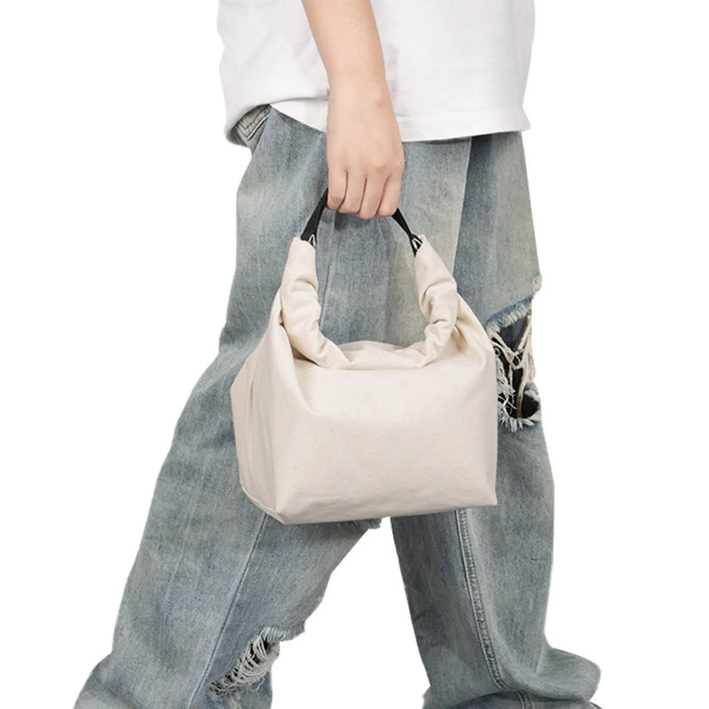 Portable lunch canvas bag in natural colour with PEVA lining for office workers