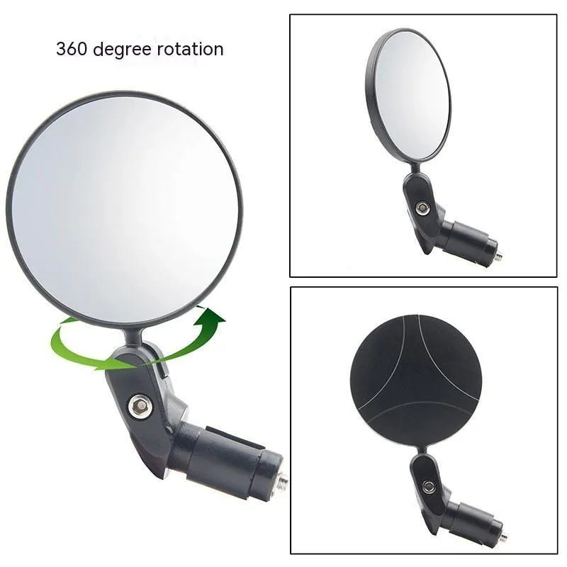 Black foldable convex rearview mirror showing the 7cm reflector and adjustable stem on a plain background.