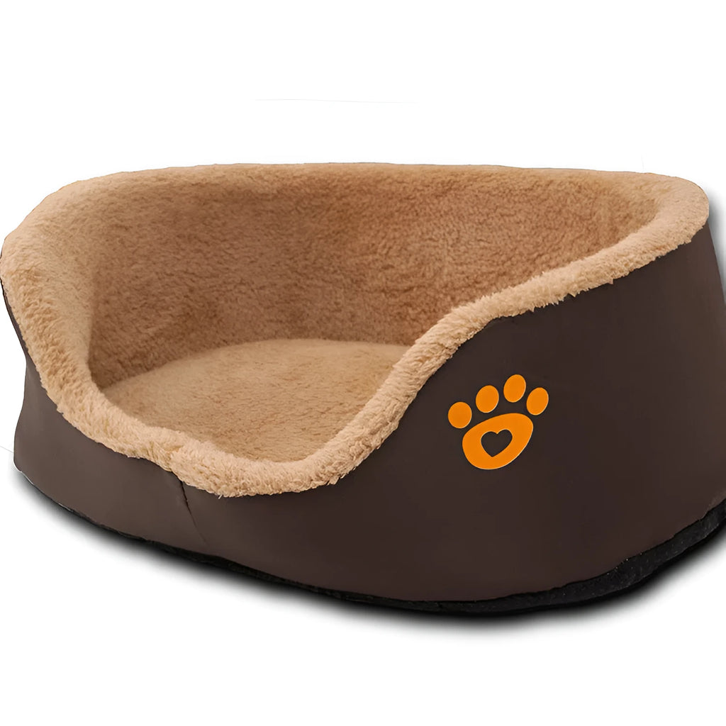 Round brown dog bed in PP cotton, fleece and Oxford, size S 45x40x17cm or M 60x55x17cm