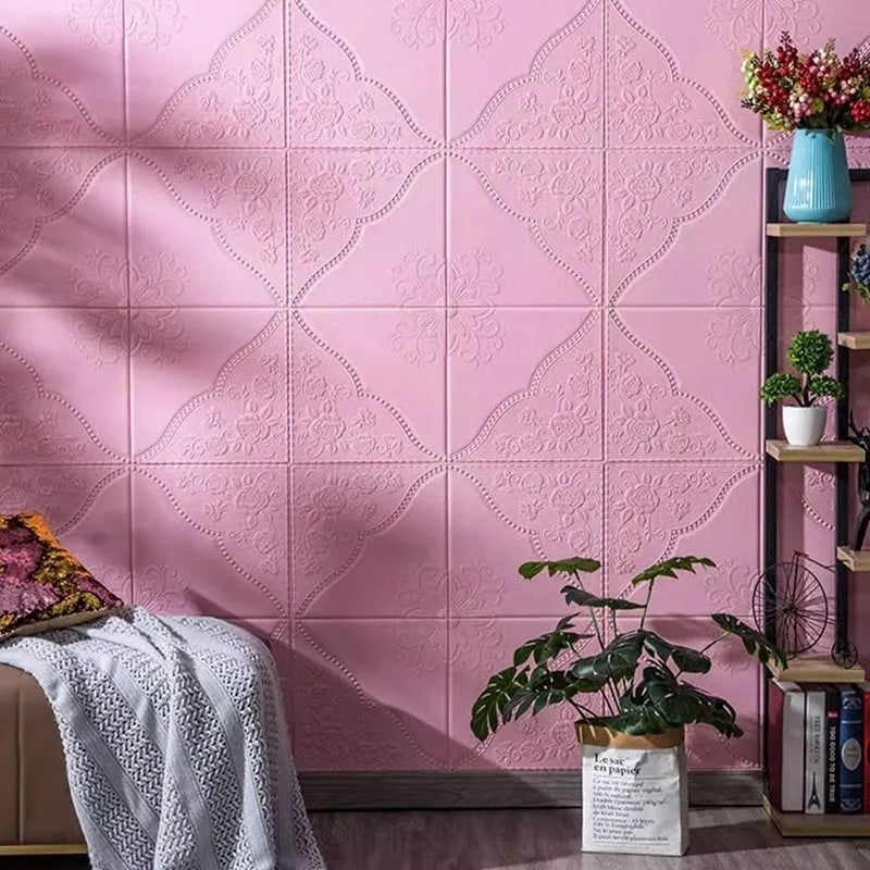 Light blue plants and flowers pattern XPE foam wall sticker with three-dimensional texture measuring 70cm square