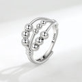 Adjustable open ring in white gold colour with three-layer beaded geometric design and copper electroplated finish