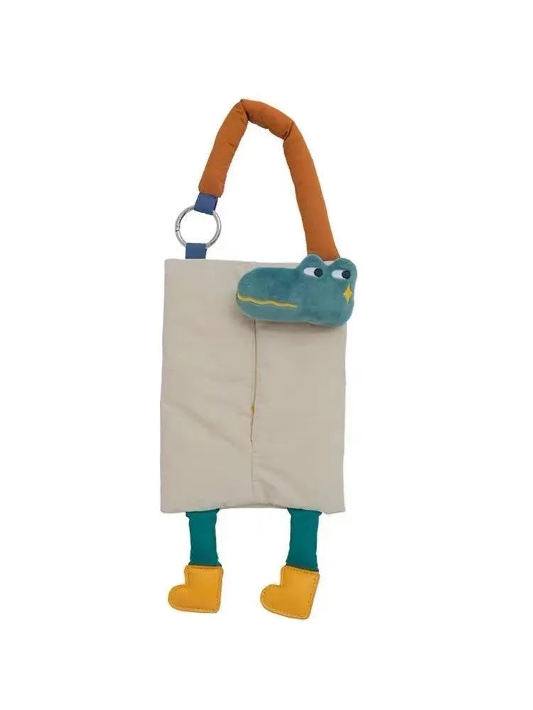 Hanging plush tissue buggy bag for cars and pushchairs measuring 25x19 cm in hat dog colour design