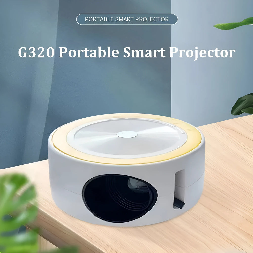 YT200 portable wired LED projector in black showing compact 110mm design with remote control
