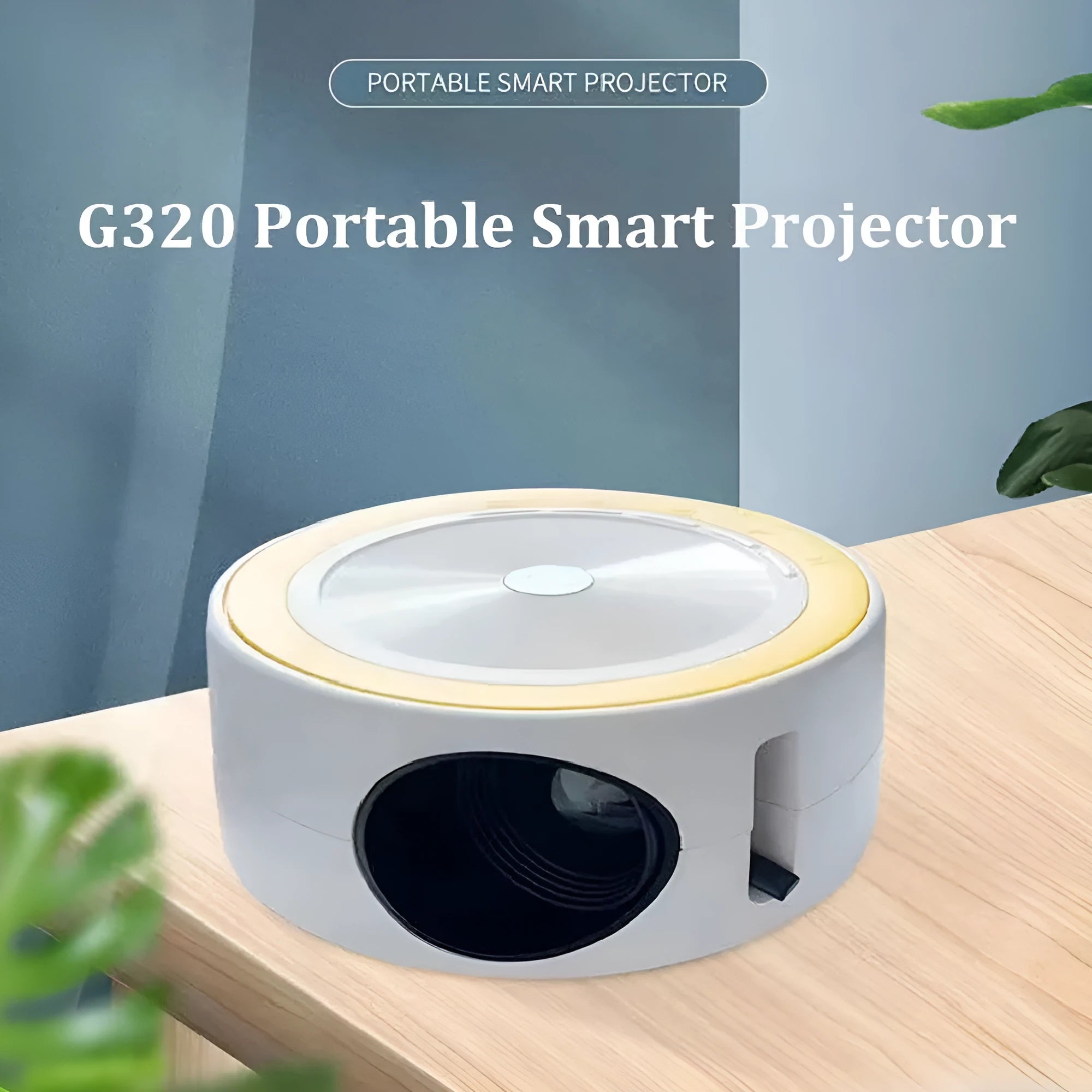YT200 portable wired LED projector in black showing compact 110mm design with remote control
