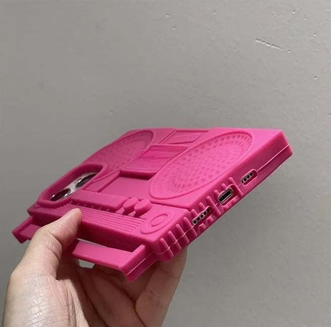 Pink silicone phone case for iPhone 11-14 Pro Max, all-inclusive fall protection design.
