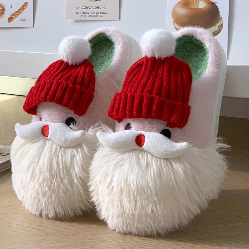 Cute Christmas Santa Claus home slippers plush upper colour block design non-slip EVA sole indoor shoes