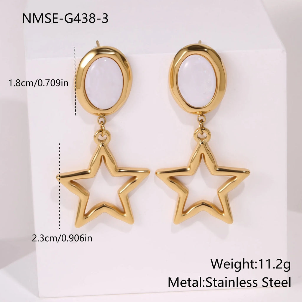 Pentagram fritillary cutout earrings in gold, 18K plated stainless steel, star and oval geometric shapes