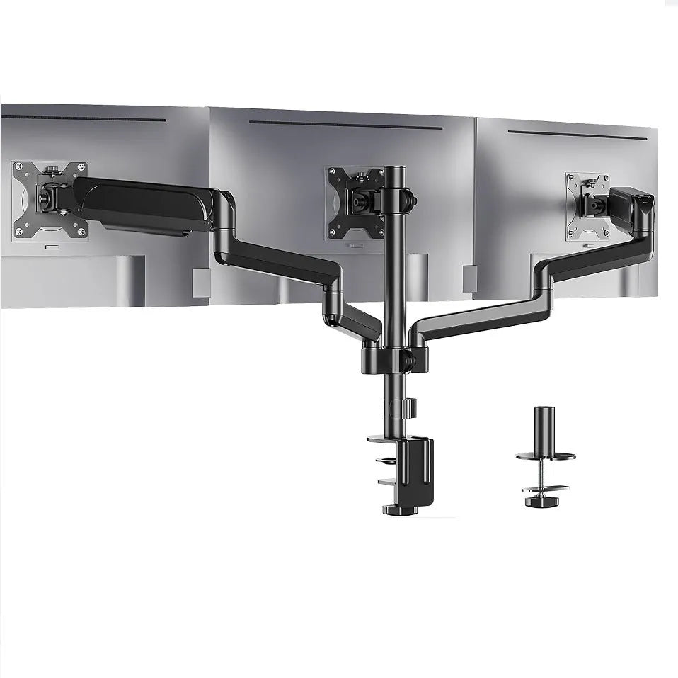 Black three-arm gas spring monitor mount for 13 to 27-inch computer screens