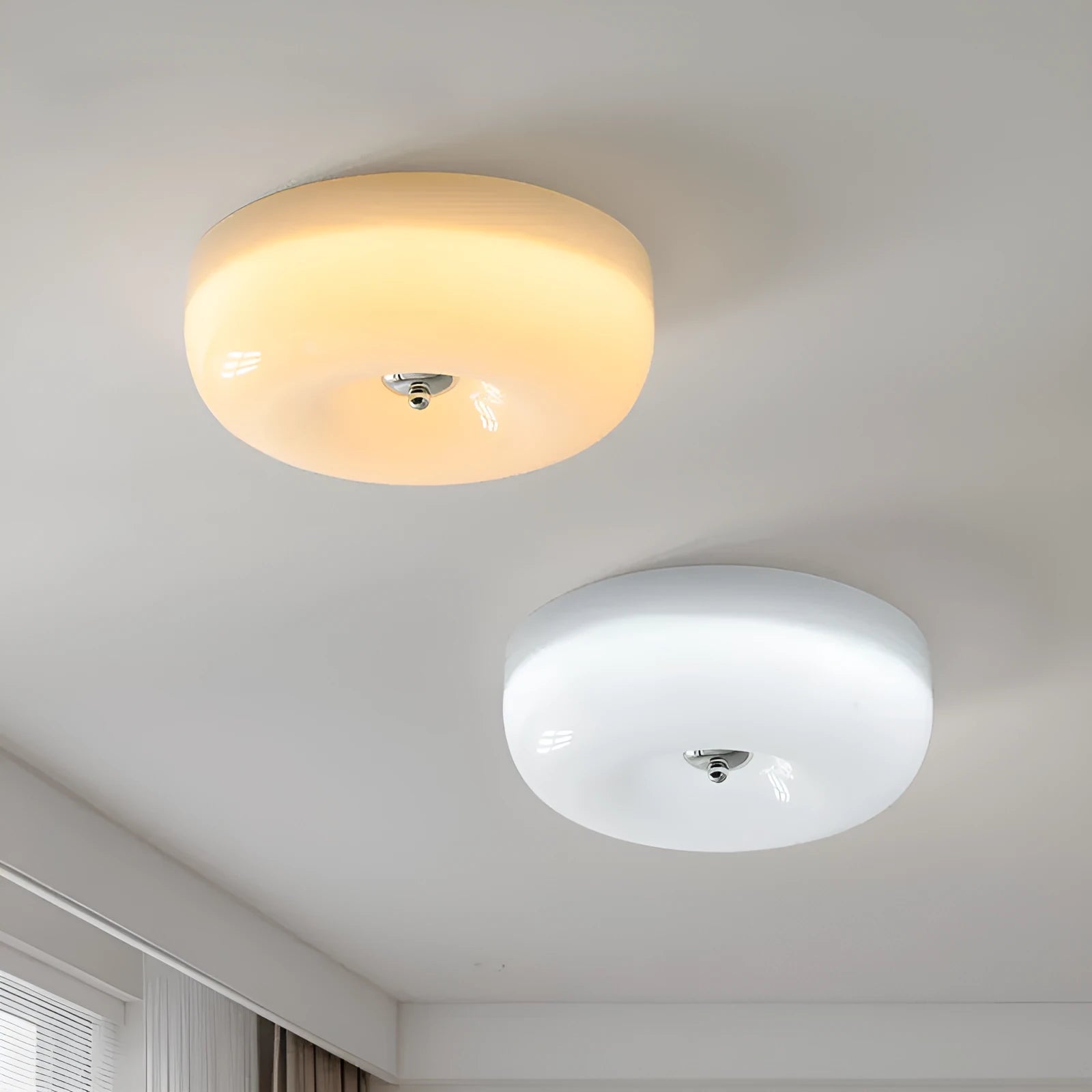 American style ceiling lamp with three colour light settings in cream colour and white options
