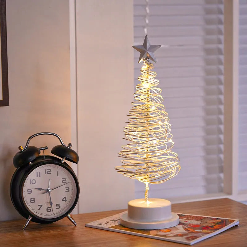 Metal LED spiral Christmas tree table ornament with warm white lights