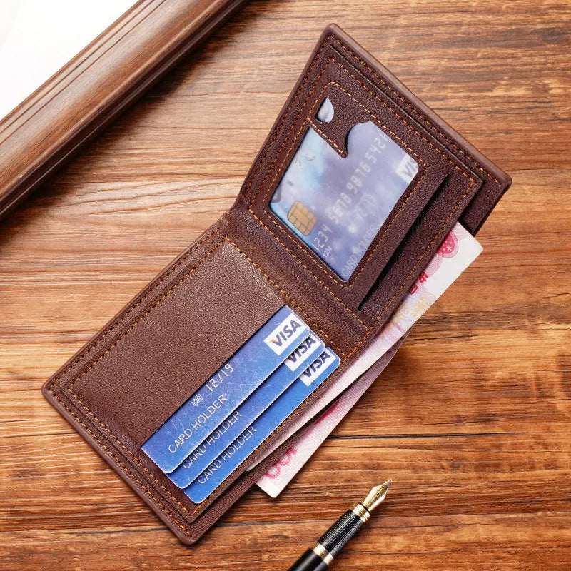 Men's thin three-fold horizontal wallet with multiple card slots in black colour