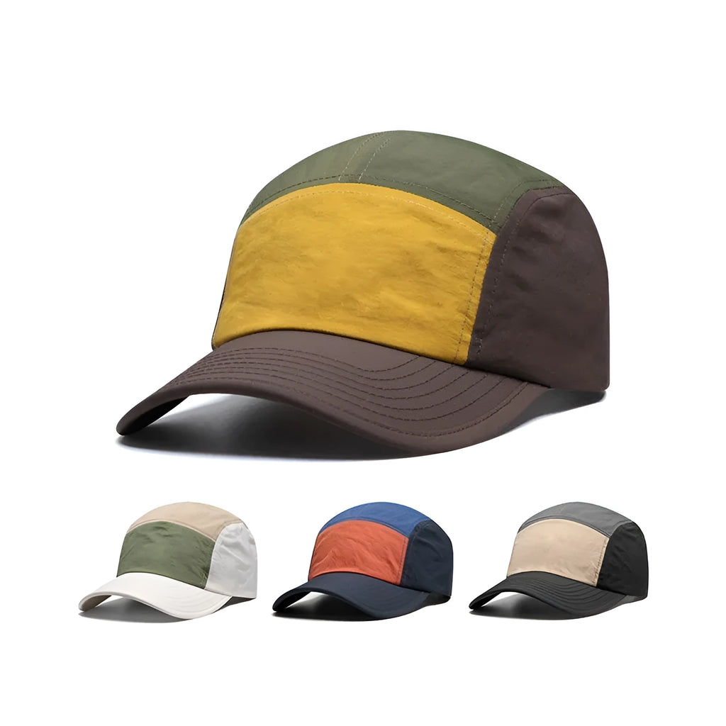 Men's quick-drying polyester cotton baseball cap with curved brim in khaki, army green, orange or yellow
