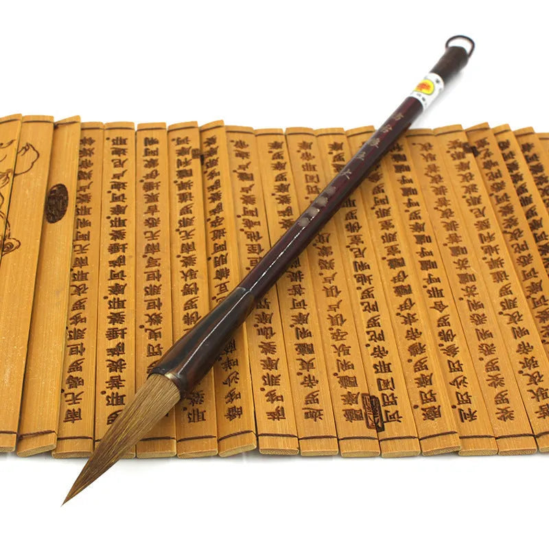 Traditional Chinese calligraphy brush set with wolf hair bristles in large, medium, and small sizes for Longfeng painting