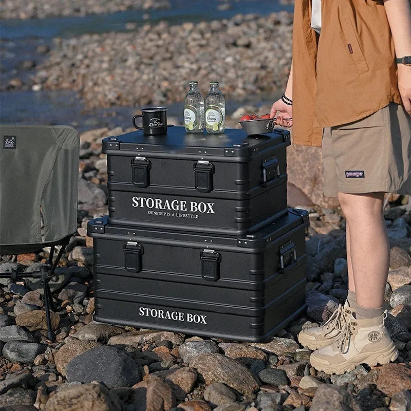 Waterproof vehicle-mounted storage box in medium and large sizes with Army Green, Black Aluminum, and Gray Sand Green colour options