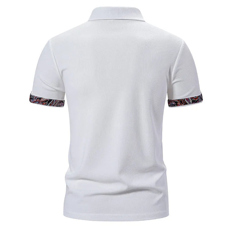 Men's navy blue polo shirt with a colour-stitched collar and short sleeves.