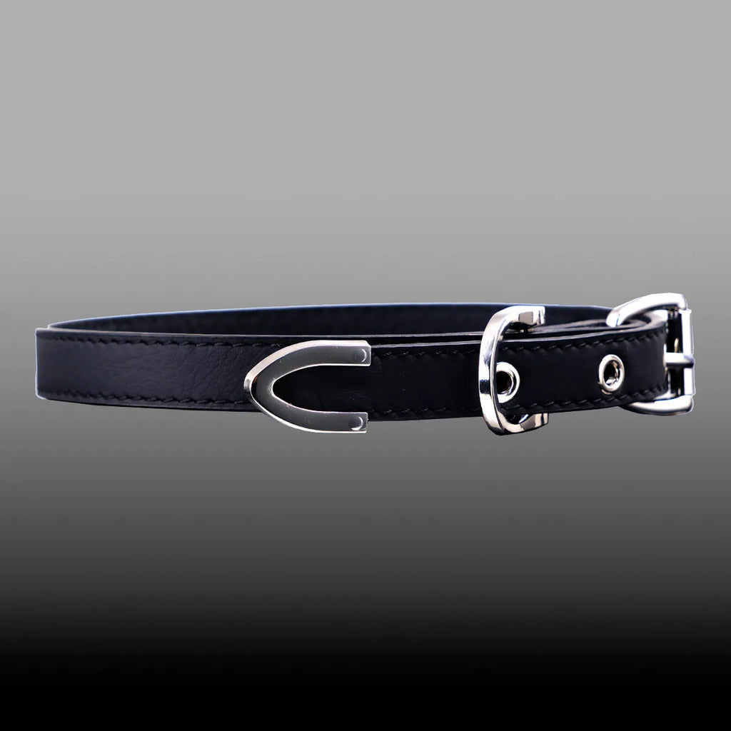 Black genuine cowhide handmade collar with geometric design and alloy pendant