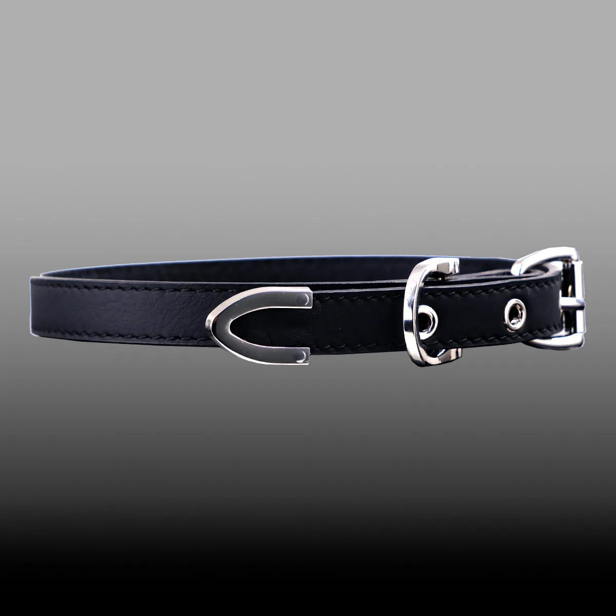 Black genuine cowhide handmade collar with geometric design and alloy pendant