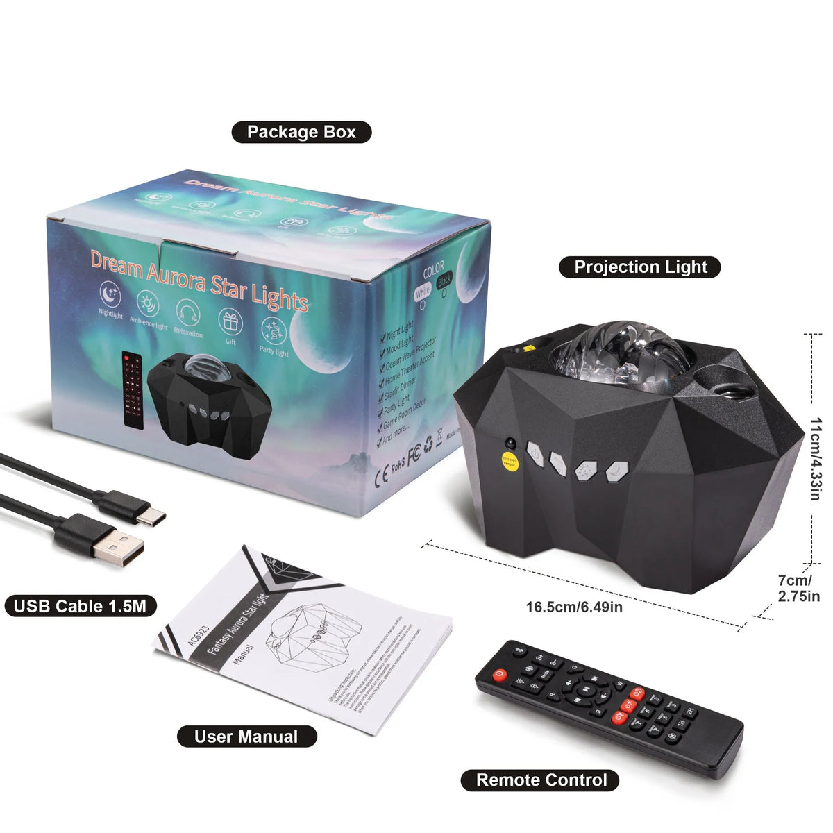 Aurora borealis ocean star light projector with remote control and 13 colour patterns