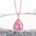 Geometric drop shape alloy necklace with rhinestone accents in rose gold pink finish