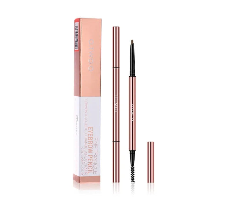 Eyebrow make-up pencil in a colour box with six shade options including Auburn and Dark Brown.