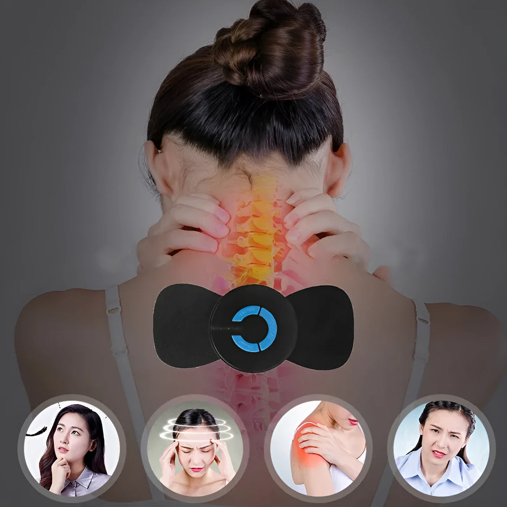 HQ-185 black mini electric shoulder and neck massager showing 15cm compact size