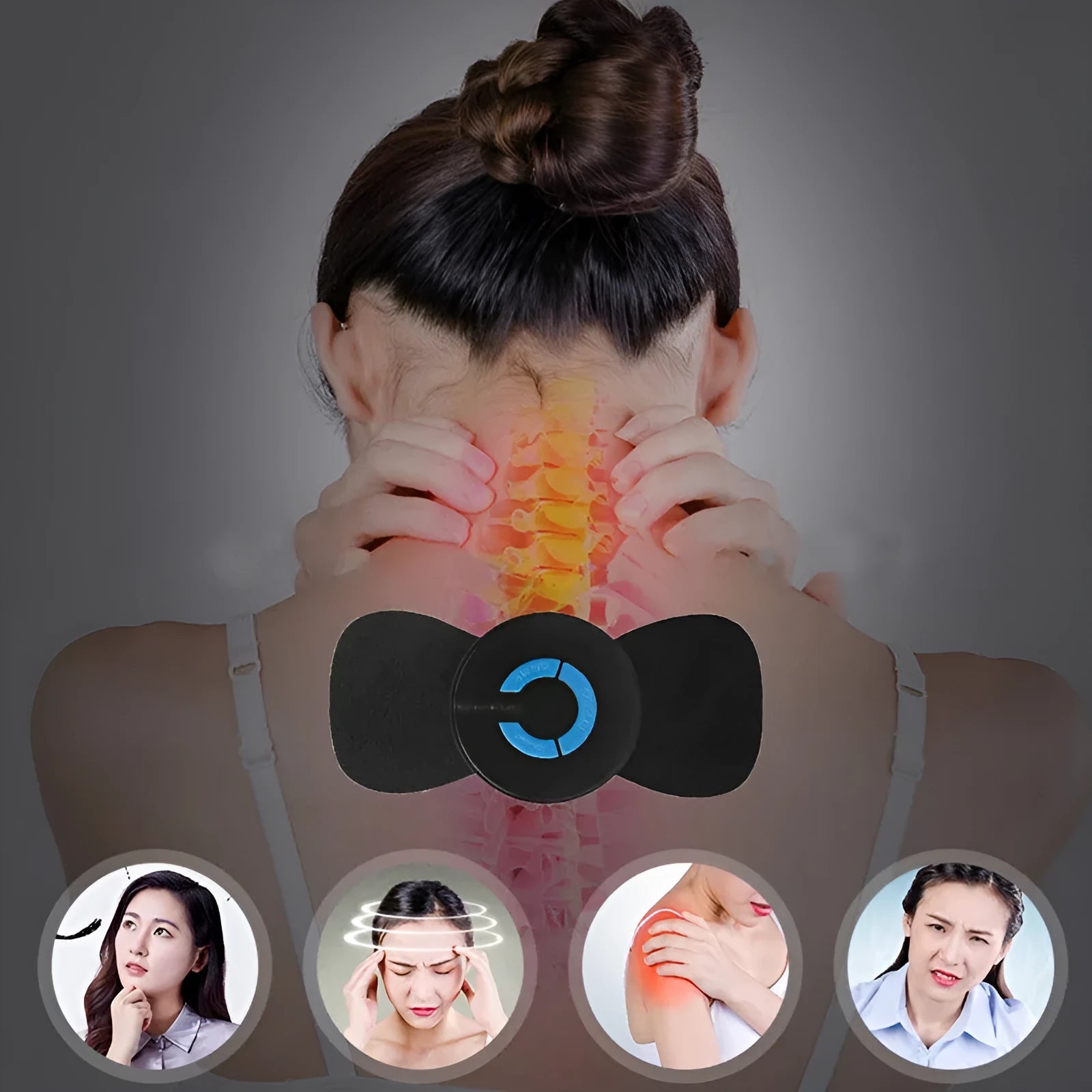 HQ-185 black mini electric shoulder and neck massager showing 15cm compact size