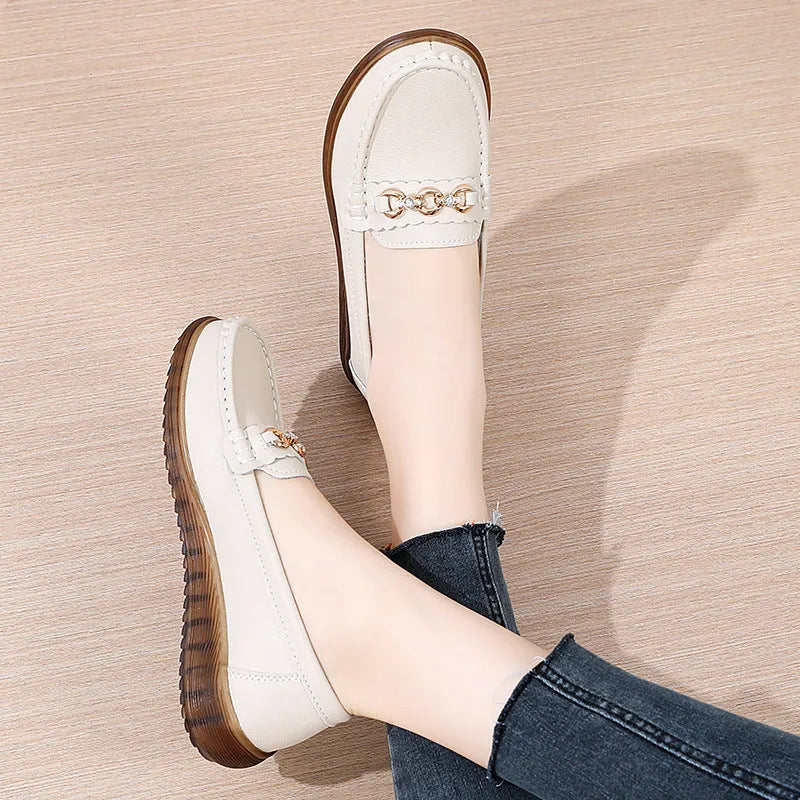 Women's flat non-slip soft bottom shoes in black with low heel and round toe design