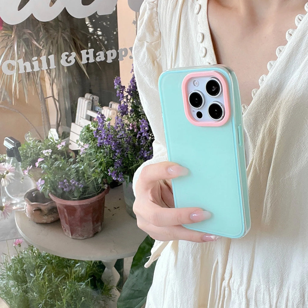 Simple solid colour TPU jelly silicone phone case for iPhone models, shown in blue.