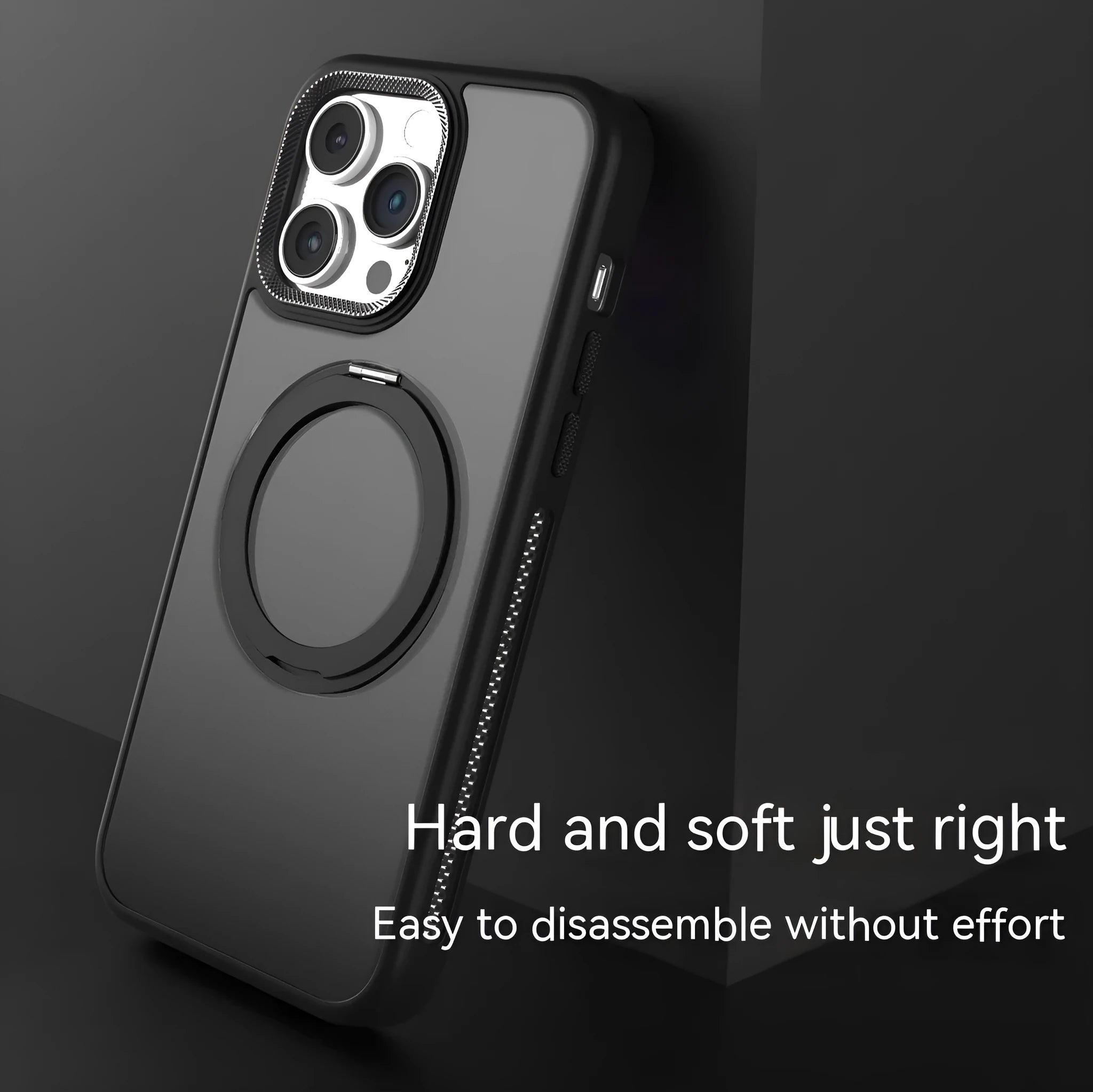 Deep Sea Blue rotating bracket magnetic suction phone case for iPhone shown in portrait and landscape viewing angles.