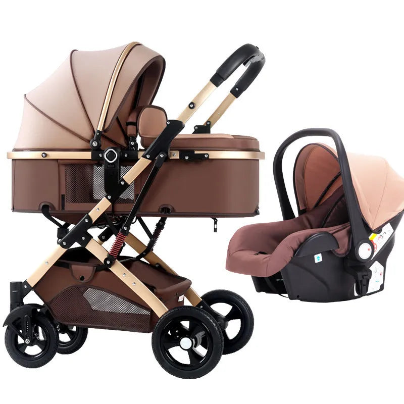 Lightweight basket baby stroller with iron frame in lotus green, seated position, lie-flat recline function