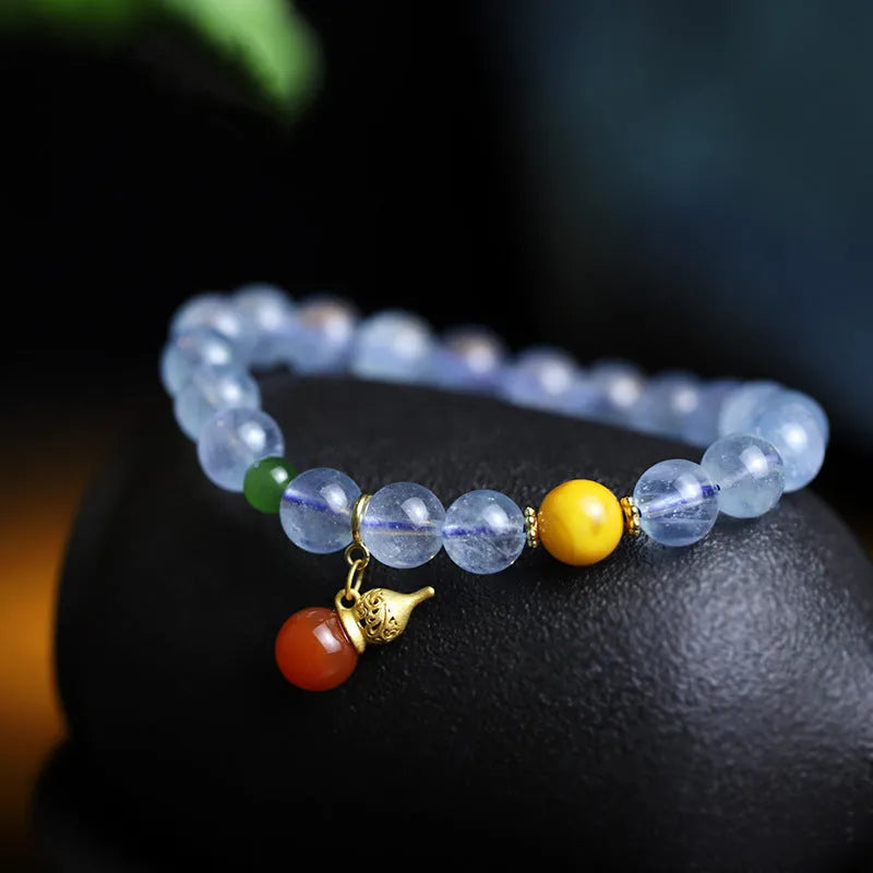 Ice blue aquamarine geometric bracelet with 8mm stone and adjustable fastening