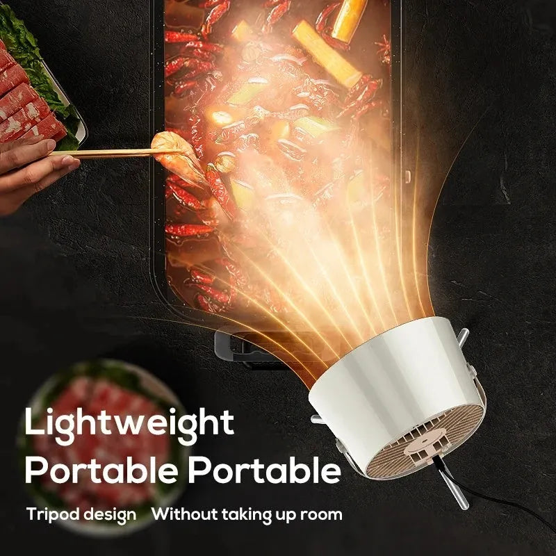 Milky white portable desktop kitchen exhaust fan with USB cable and three-speed controls