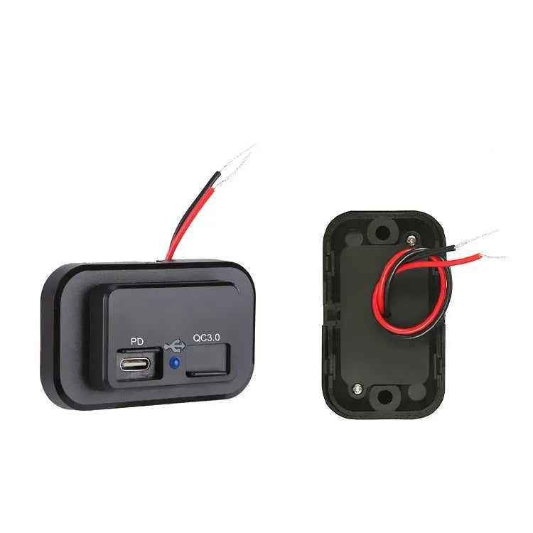 Black QC3.0 modified car charger with TYPE-C interface for 36W fast charging in vehicles