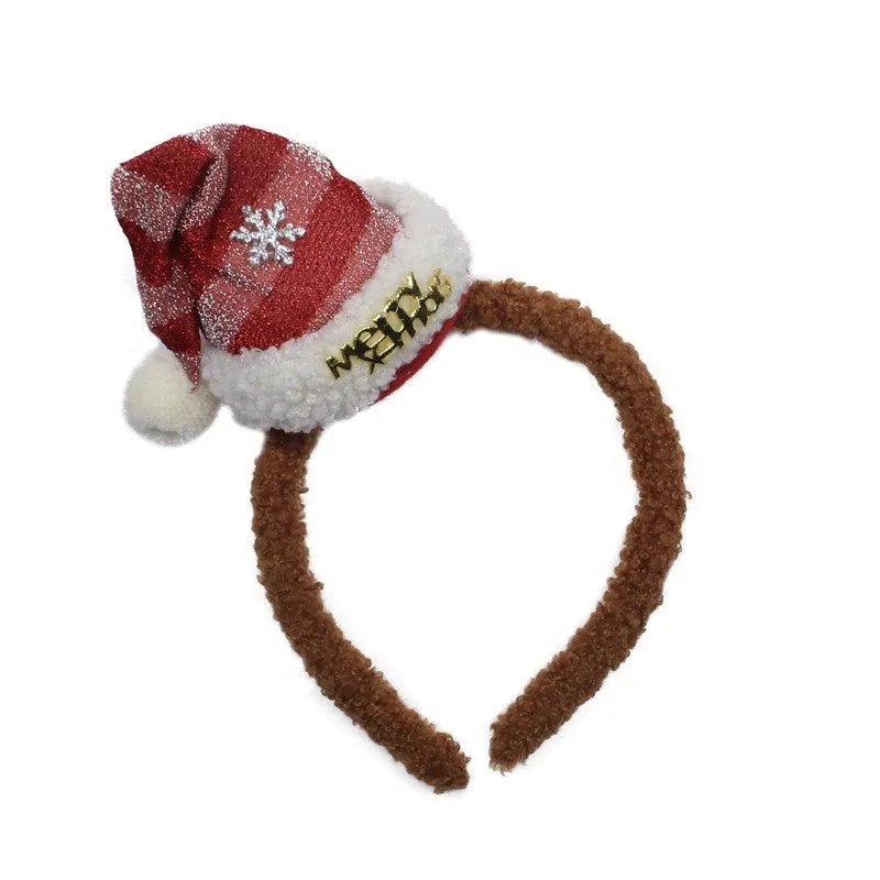 Plush Christmas hat headband for women with jingling bell, handmade festive hair clip in red and assorted styles