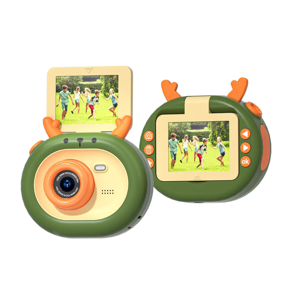 Purple children's digital camera with flip screen and silicone protection case