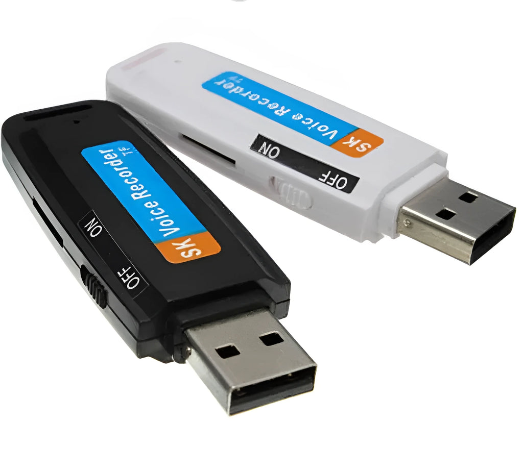 SK-001 black and white creative USB flash drive with plastic casing on a white background.