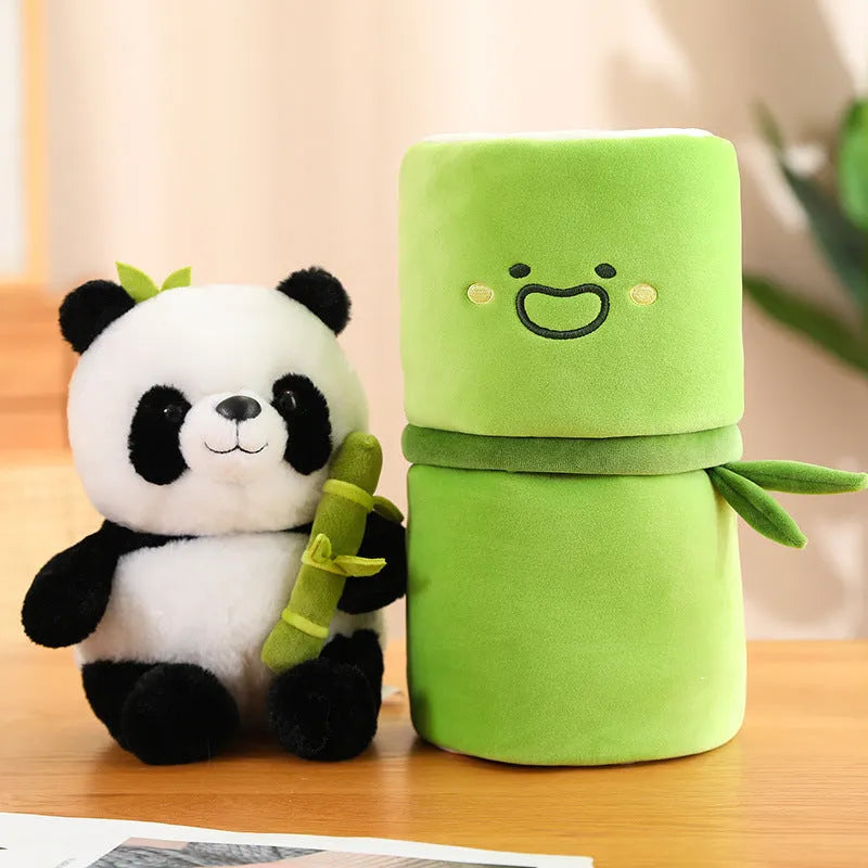 Plush panda pillow in bamboo tube design with PP cotton filling
