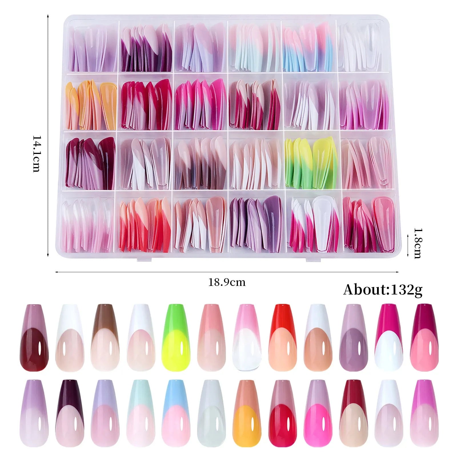Open box showing 288 French wear armour style seamless removable nail stickers.