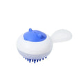 Automatic pet grooming brush with soft gel bristles in blue and orange colours