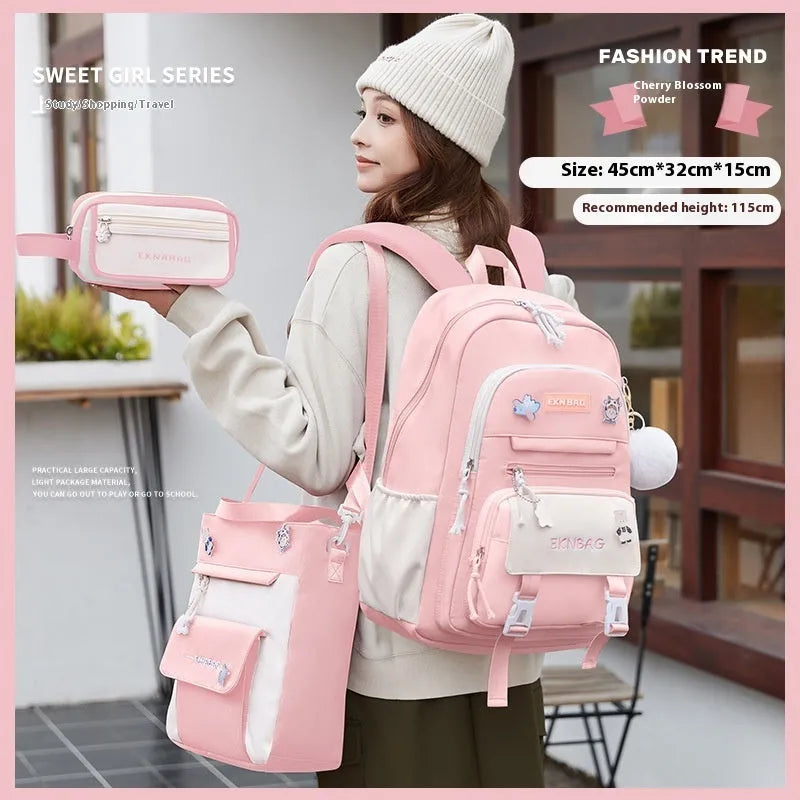 Waterproof Oxford cloth school backpack for girls with curved shoulder straps in six colour options
