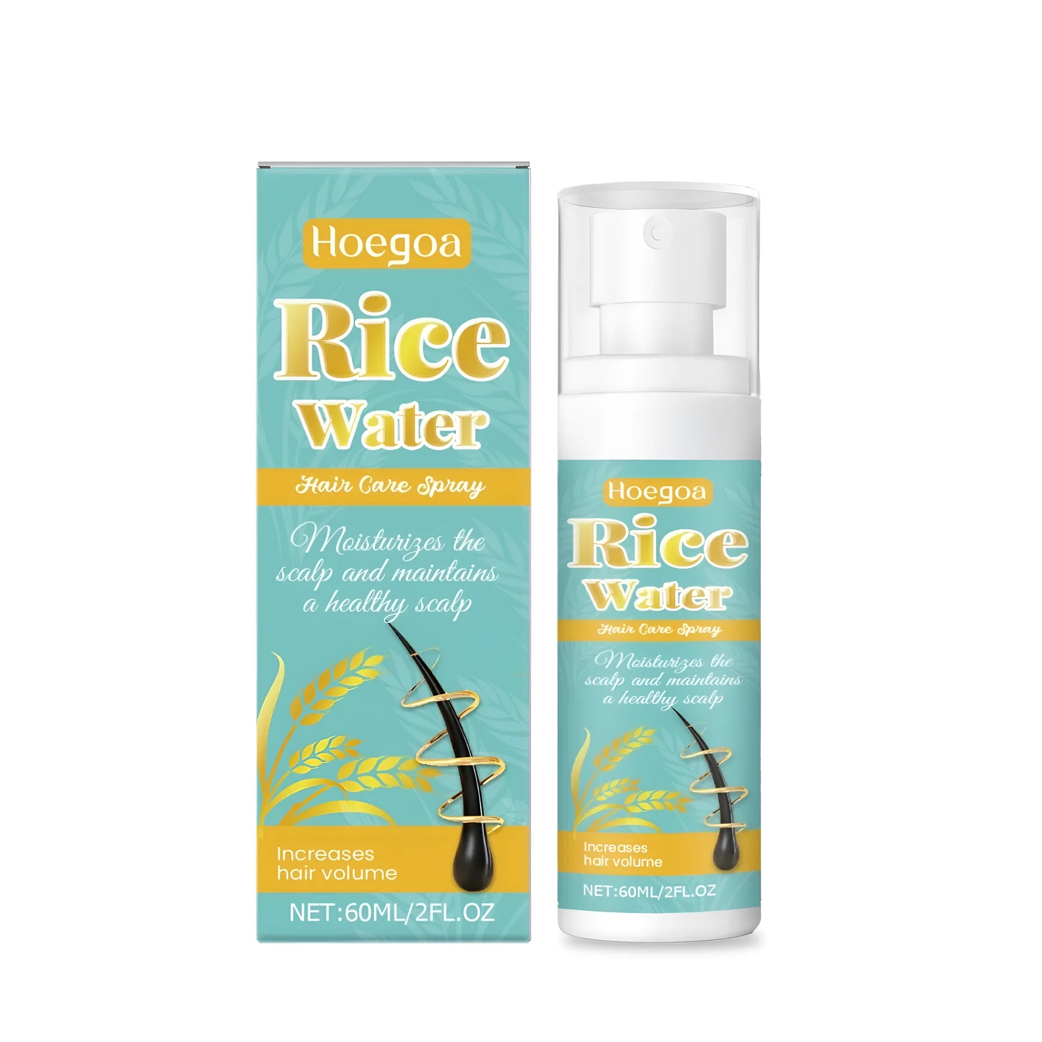 60ml bottle of ginger and rosemary hair care spray with a spray pump.