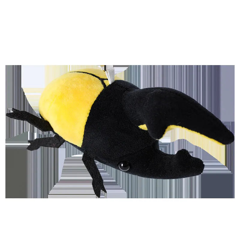 Small 10cm black plush doll of a Japanese rhinoceros beetle pendant with short pile fabric.