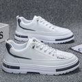 Men's white platform sneakers with elastic band closure and round toe design