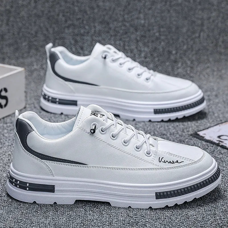 Men's white platform sneakers with elastic band closure and round toe design