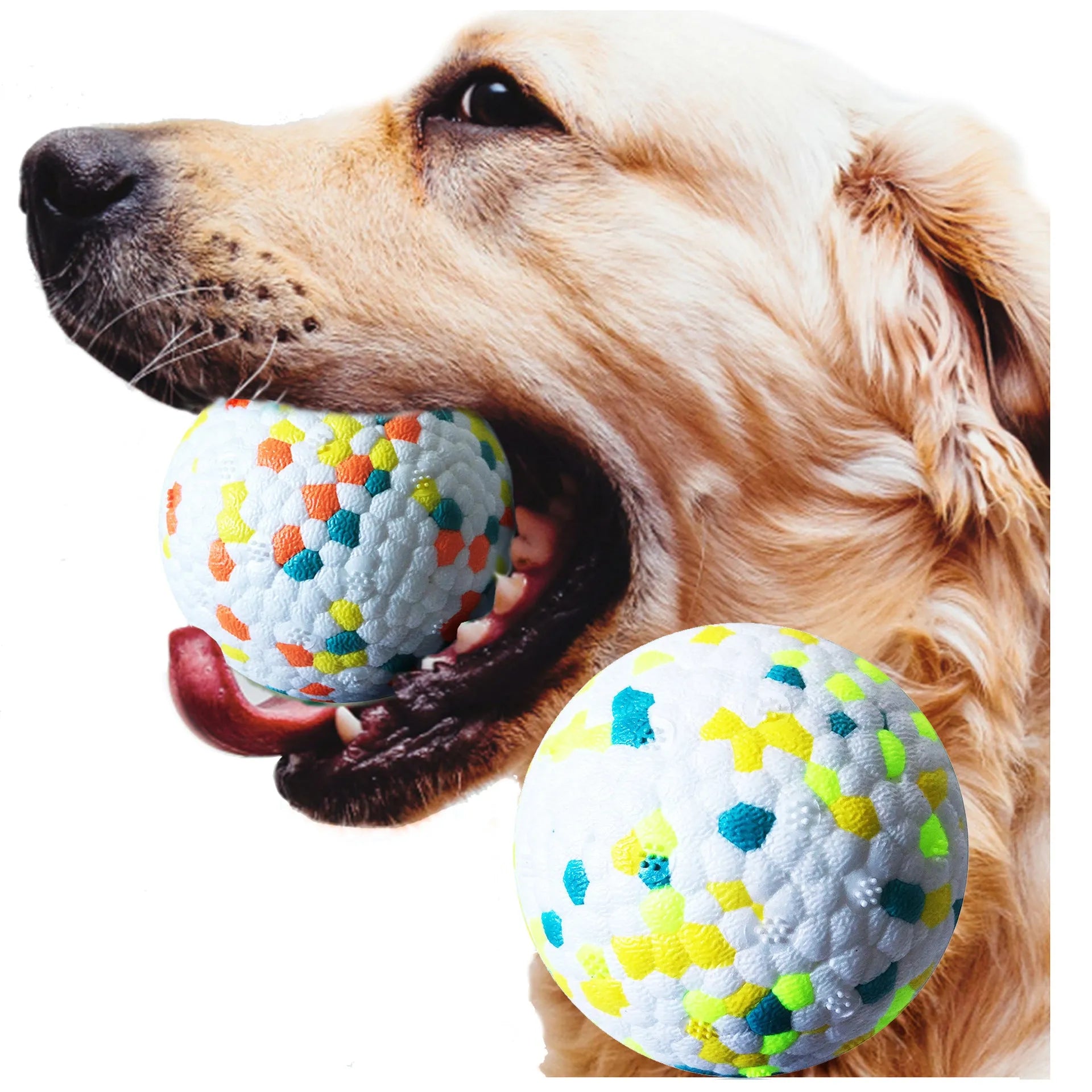 Green dog molars pet toy ball with corn grain texture for tooth cleaning, made from durable TPU