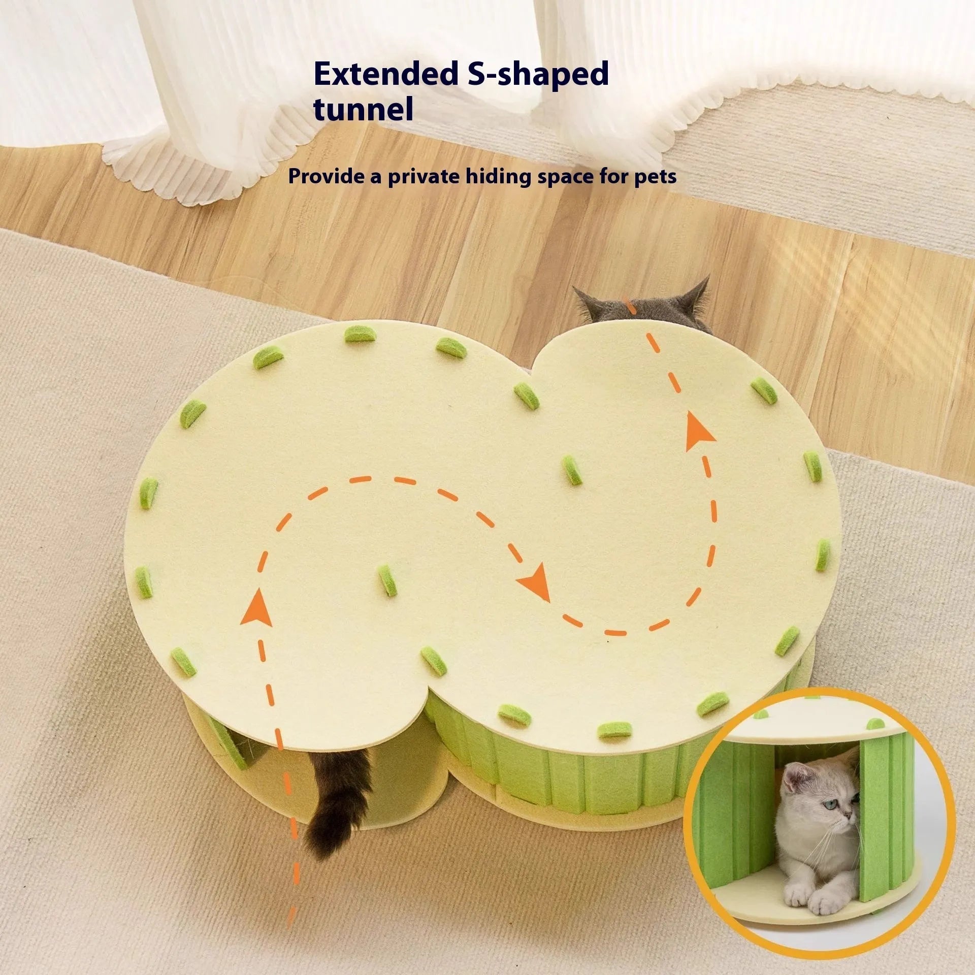Foldable semi-closed felt cat scratch board nest in camel colour, size 58x40x24 cm